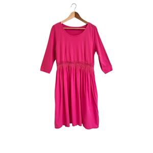 Gudrun Sjoden Jersey Dress Smocked Waist Sz Large Pockets Lagan Artsy Hot Pink